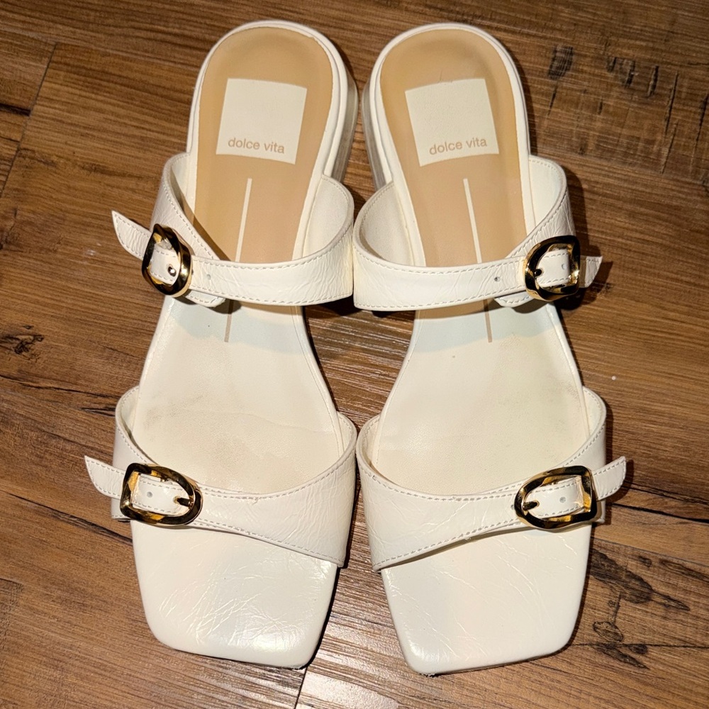 Dolce Vita Cream Mules with Gold Buckles size 6.5